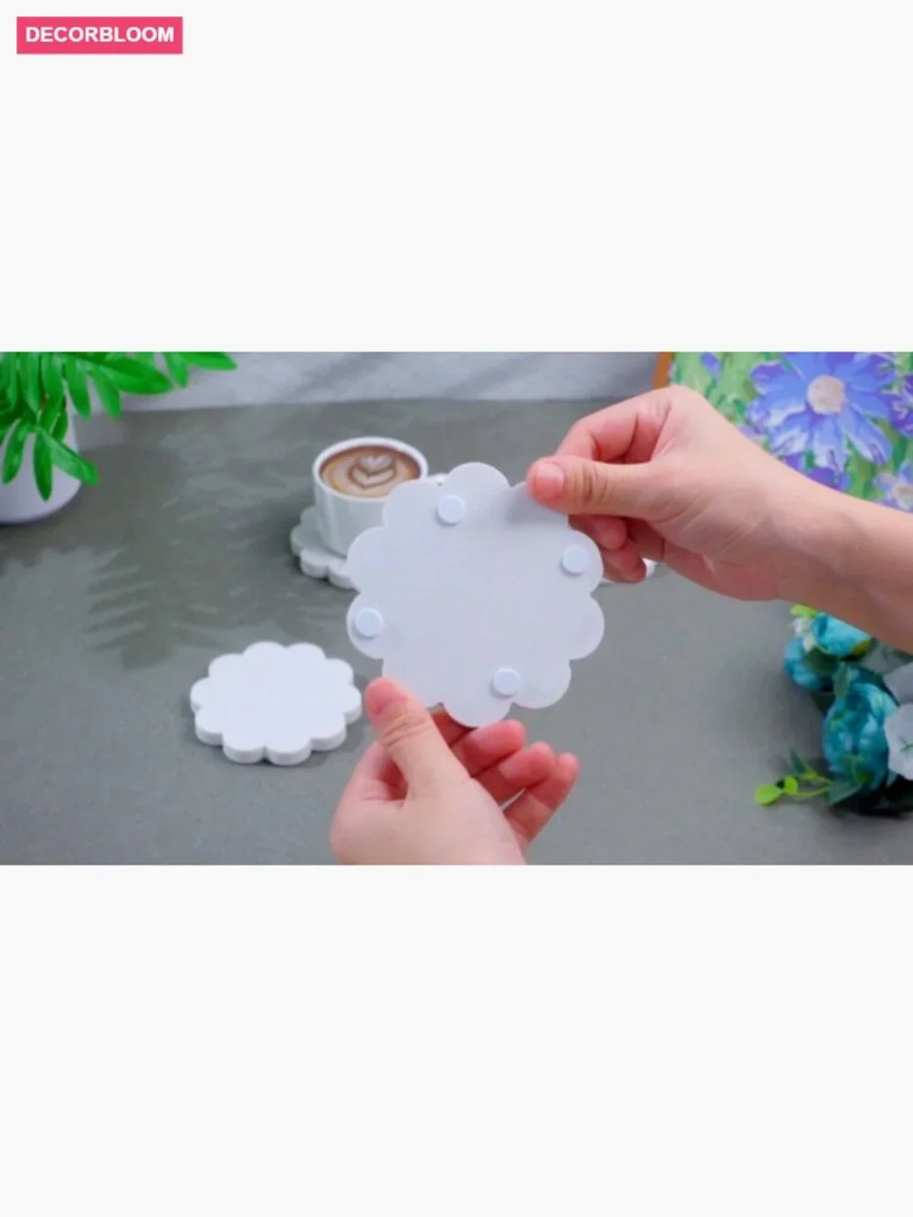 6 Piece Natural Marble Coaster Set - Scalloped Square Stone Drink Coasters